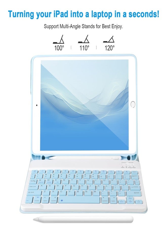 APHBZGE for iPad 6/5th Generation Case with Keyboard 2018/2017,Detachable Bluetooth Keyboard case for iPad Air 2/1,iPad Keyboard Case 9.7 inch with Pencil Holder,Square Keycaps,Blue - Image 4