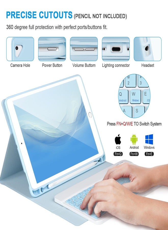 APHBZGE for iPad 6/5th Generation Case with Keyboard 2018/2017,Detachable Bluetooth Keyboard case for iPad Air 2/1,iPad Keyboard Case 9.7 inch with Pencil Holder,Square Keycaps,Blue - Image 3