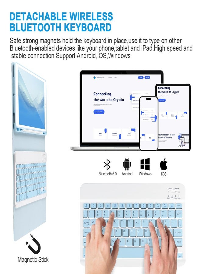 APHBZGE for iPad 6/5th Generation Case with Keyboard 2018/2017,Detachable Bluetooth Keyboard case for iPad Air 2/1,iPad Keyboard Case 9.7 inch with Pencil Holder,Square Keycaps,Blue - Image 5