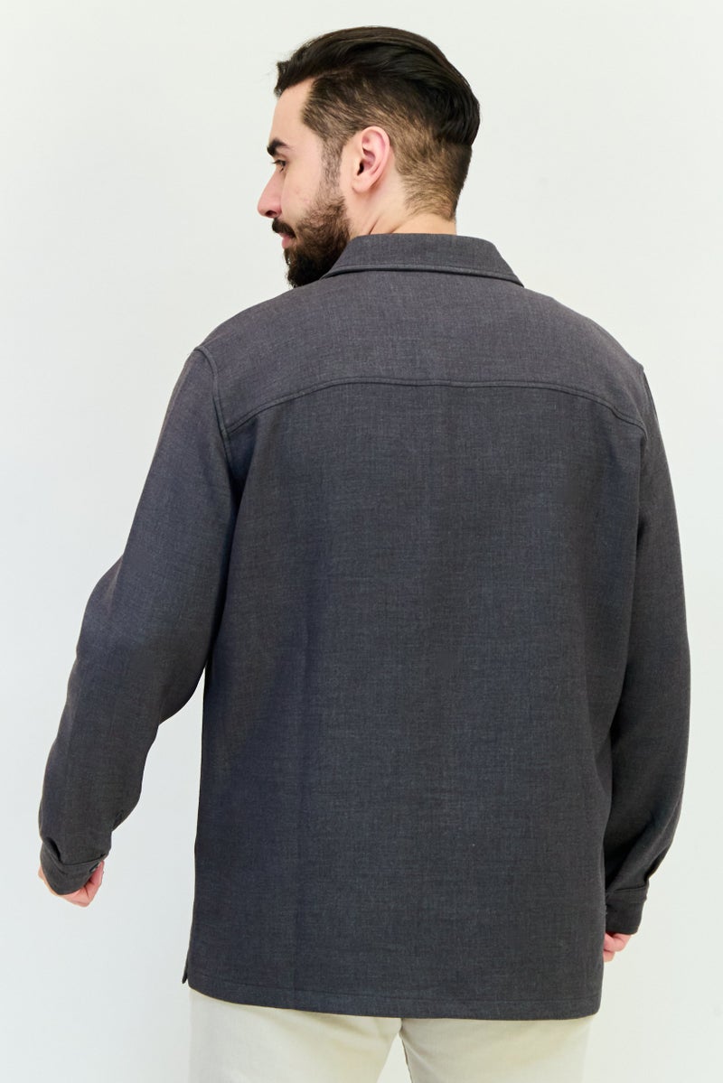 Celio Men Regular Fit Solid Long Sleeves Jacket Shirt, Charcoal - Image 2