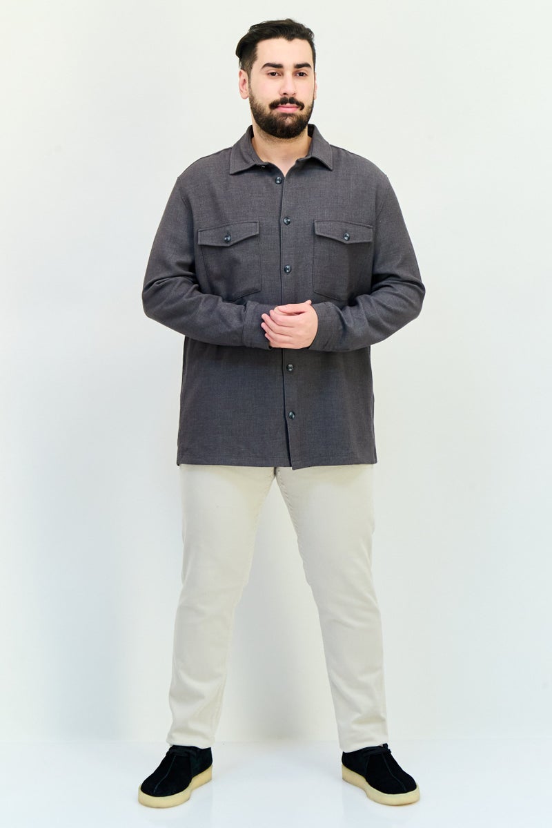 Celio Men Regular Fit Solid Long Sleeves Jacket Shirt, Charcoal - Image 3