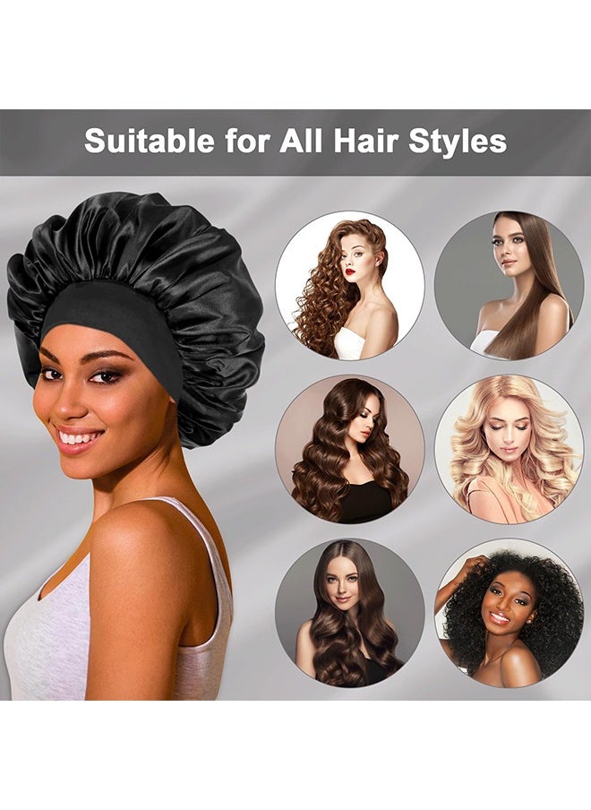 BOFAN Bonnet with Tie Band, Satin Hair Silk Bonnet for Sleeping Women, Sleep Bonnets for Women, Double Layer Sleep Cap for Curly Hair Braids（Black）  - Image 5