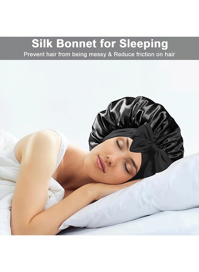 BOFAN Bonnet with Tie Band, Satin Hair Silk Bonnet for Sleeping Women, Sleep Bonnets for Women, Double Layer Sleep Cap for Curly Hair Braids（Black）  - Image 2