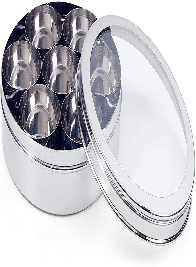 ارتيسينيا علبة توابل ماسالا شفافة من الفولاذ المقاوم للصدأ من أرتيسينيا، هدية مثالية لعيد الأم، تحتوي على 7 علب وملعقتين صغيرتين، علبة ماسالا هندية (دابا) بحجم 9 × 9 بوصة | علبة ماسالا للمطبخ - Image 3