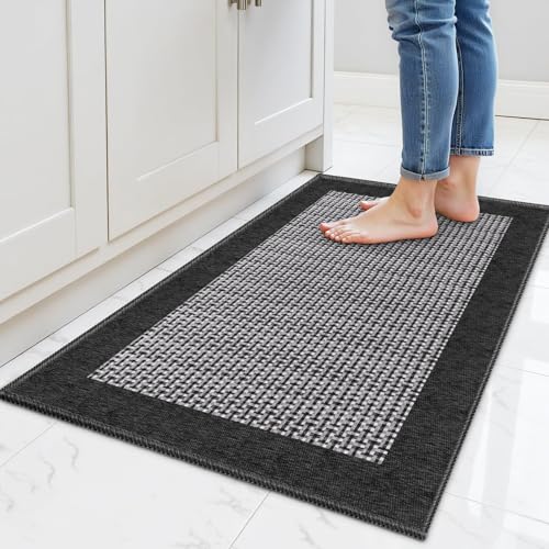 StepRite Kitchen Rugs, Kitchen Mats for Floor, 32"x20" Non-Slip Machine-Washable Kitchen Throw Rug, Absorbent Kitchen Runner Rugs Office, Kitchen Sink Standing Desk Mat, Kitchen Decor Carpet, Black - Image 1