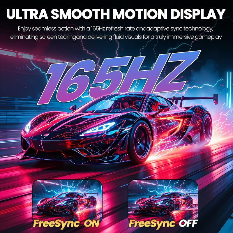 CRUA 34'' Gaming Monitor 165Hz/144Hz, UWQHD 3440x1440P IPS Ultrawide Screen Computer Monitors with Built-in Speakers, Supports FreeSync, 120% sRGB, PIP/PBP, HDMI2.0 & DP1.4, Wall Mount&Tilt Adjustable - Image 3
