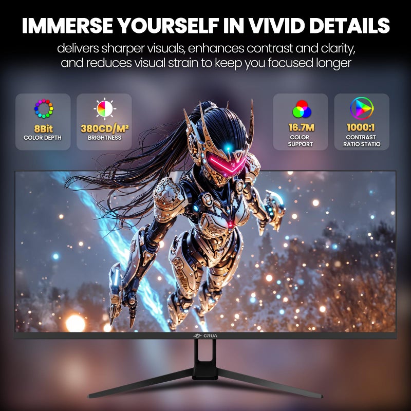 CRUA 34'' Gaming Monitor 165Hz/144Hz, UWQHD 3440x1440P IPS Ultrawide Screen Computer Monitors with Built-in Speakers, Supports FreeSync, 120% sRGB, PIP/PBP, HDMI2.0 & DP1.4, Wall Mount&Tilt Adjustable - Image 5
