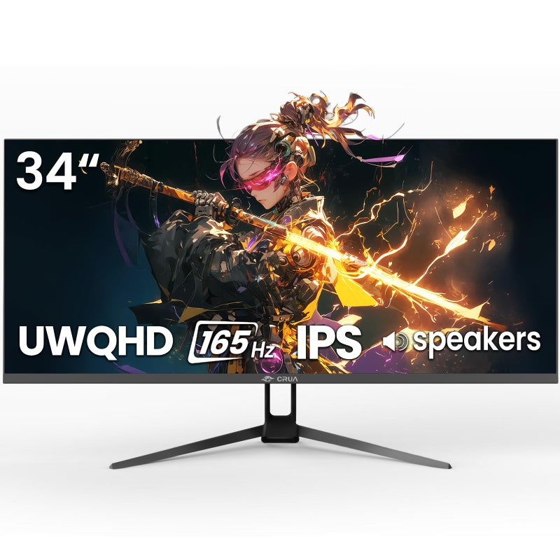 CRUA 34'' Gaming Monitor 165Hz/144Hz, UWQHD 3440x1440P IPS Ultrawide Screen Computer Monitors with Built-in Speakers, Supports FreeSync, 120% sRGB, PIP/PBP, HDMI2.0 & DP1.4, Wall Mount&Tilt Adjustable - Image 1
