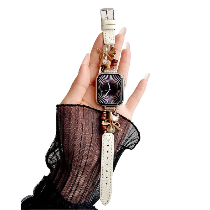 QX سوار ساعة ذكية سوار جلدي كلاسيكي متوافق مع Apple Watch بملاءمة قابلة للتعديل وحزام بديل للاستخدام اليومي باللون أبيض قابل للتعديل باللون الأبيض - Image 3