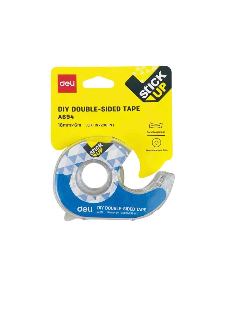Deli 1-Piece DIY Double Sided Tape With Dispenser 18mm Width 6 Meter Length  - Image 1