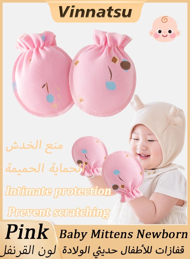Vinnatsu Baby Mittens Newborn Baby Anti-Scratch Gloves Anti-scratch Face Gloves Elastic Adjustable Cotton Breathable Scratch-Resistant Gloves, Suitable For Boys And Girls 0-12 Months Pink - Image 1