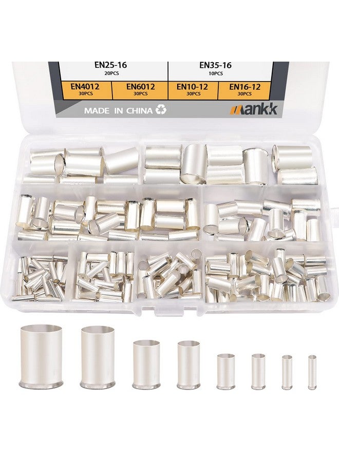 mankk 166 Pcs Wire Ferrules Kits Silver Plated Copper Crimp Terminal Connector 8 Sizes AWG (1/0 2/0 2 4 6 8 10 12) Sleeves Insulated Cord Pin End Terminal M-020 - Image 1