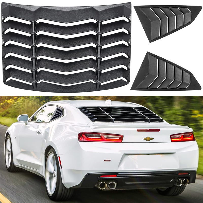 RearSide Window Louvers for Chevrolet Chevy Camaro 2016 2017 2018 2019 2020 2021 2022 2023 2024 Windshield Sun Shade Cover Vent Scoop GT Lambo Style Custom Fit All Weather ABS Matte Black