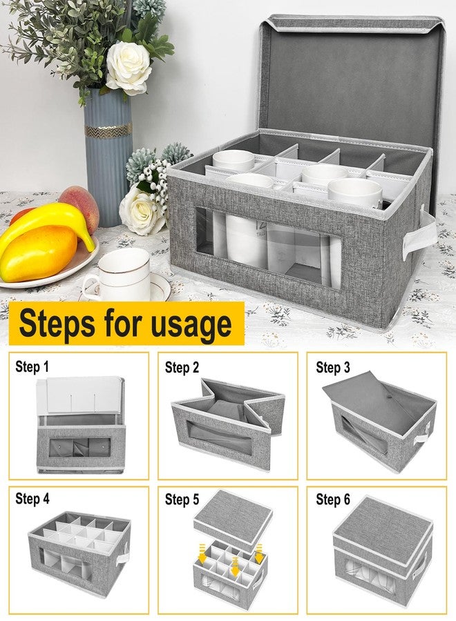homyfort Mug Storage Box, China Storage Containers Organizer Hard Shell with Dividers for 12 Coffee Mugs, Tea Cup, Moving & Packing (Grey) - Image 3