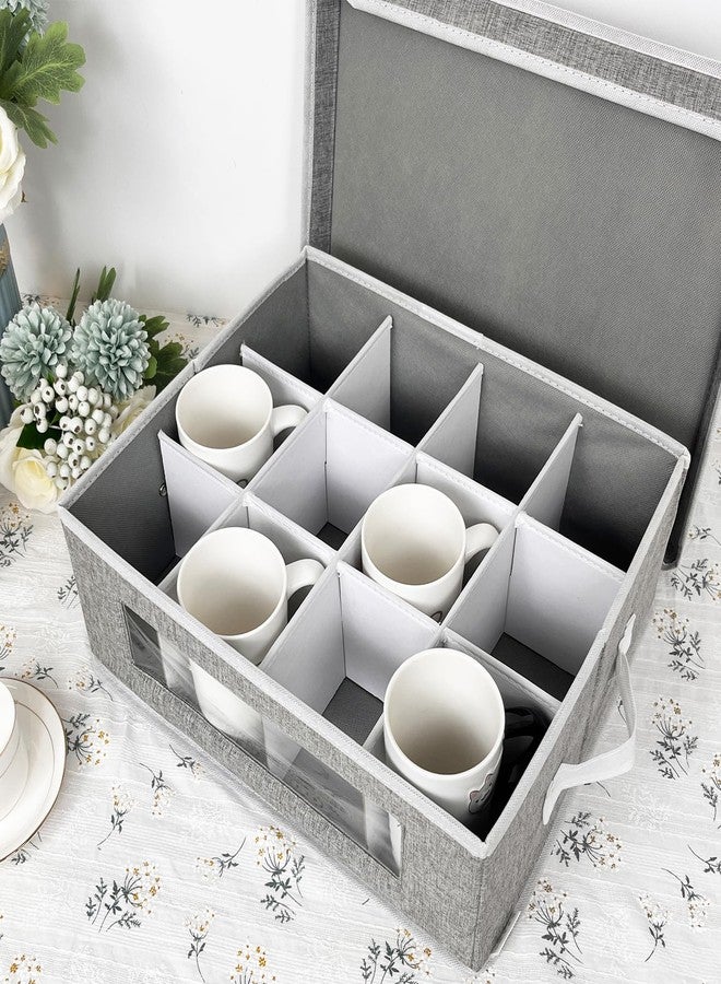 homyfort Mug Storage Box, China Storage Containers Organizer Hard Shell with Dividers for 12 Coffee Mugs, Tea Cup, Moving & Packing (Grey) - Image 2