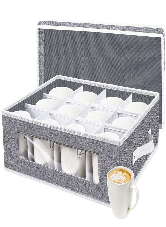 homyfort Mug Storage Box, China Storage Containers Organizer Hard Shell with Dividers for 12 Coffee Mugs, Tea Cup, Moving & Packing (Grey) - Image 1