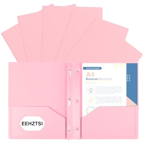 EEHZTSI 6-Pack Plastic andPockets and Prongs,2-Pocket and3 Fasteners, Pastel Folders Holds US Letter Size Paper for School/Office/Home, Pink - Image 1