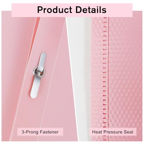 EEHZTSI 6-Pack Plastic andPockets and Prongs,2-Pocket and3 Fasteners, Pastel Folders Holds US Letter Size Paper for School/Office/Home, Pink - Image 3