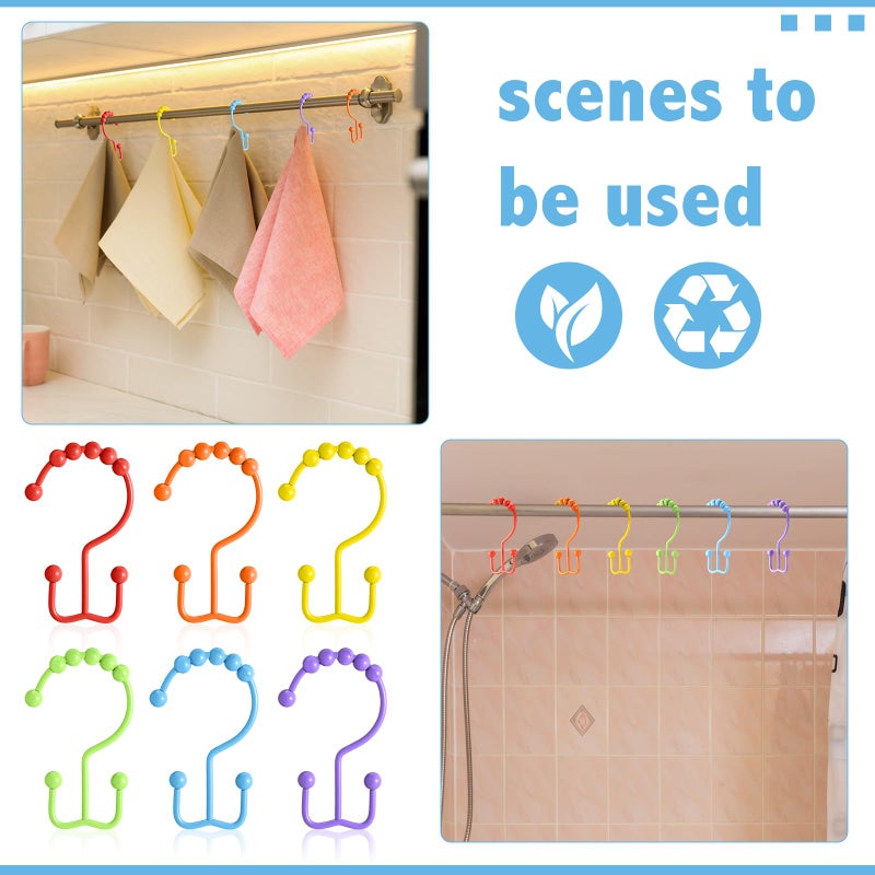 Wenqik 12 Pcs Colorful Shower Curtain Hooks Bohemian Rainbow Color 304 Stainless Steel Rings Rust Proof Balanced Double Glide Shower Hooks for Curtain Bathroom(Rainbow Color) - Image 5