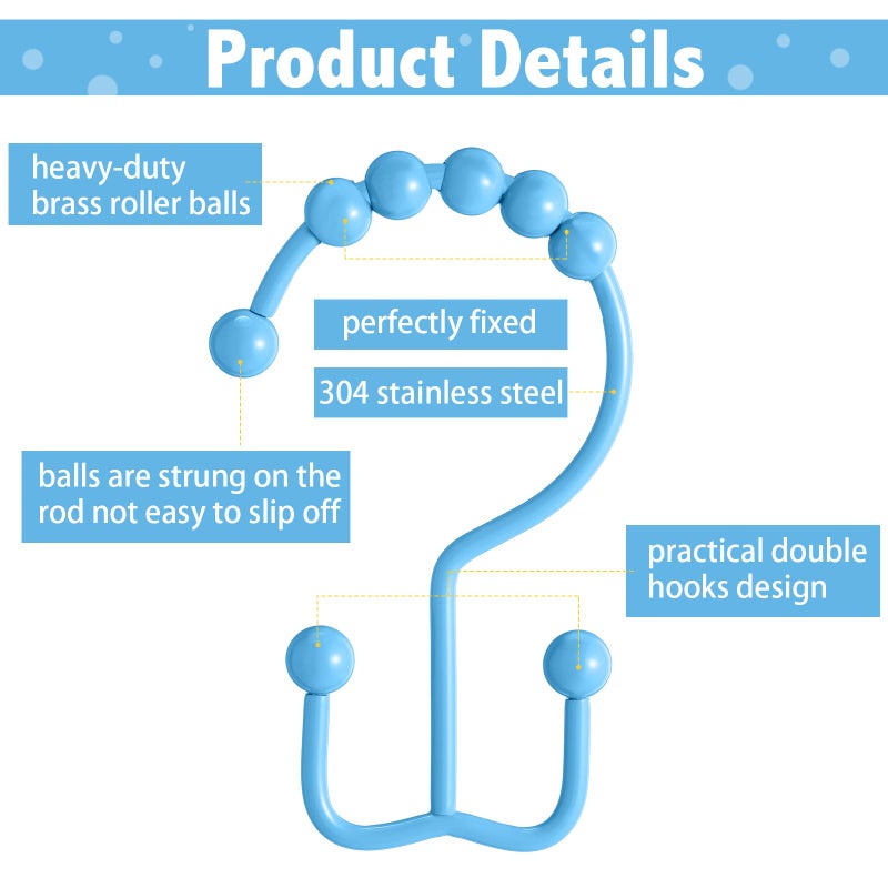 Wenqik 12 Pcs Colorful Shower Curtain Hooks Bohemian Rainbow Color 304 Stainless Steel Rings Rust Proof Balanced Double Glide Shower Hooks for Curtain Bathroom(Rainbow Color) - Image 3