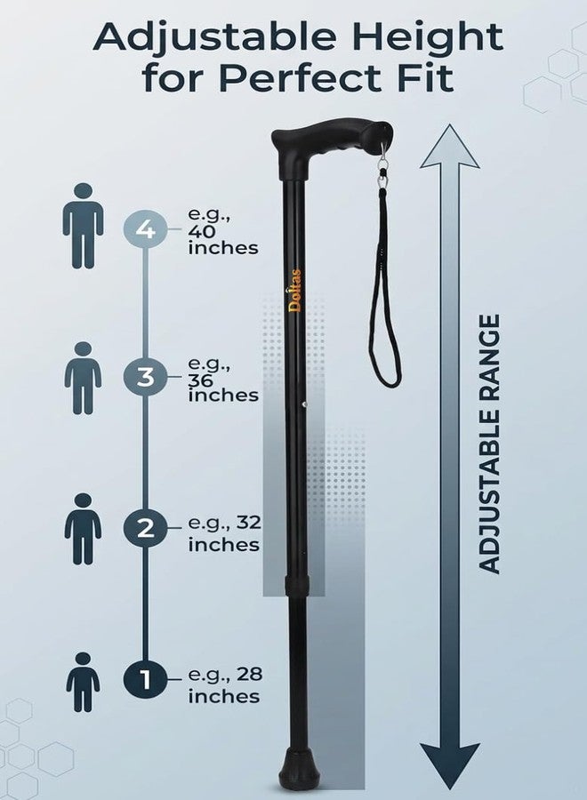 DOLTAS Walking Stick with Adjustable Height | Lightweight Cane for Senior Citizens | Ergonomic Grip Walking | Stable Base Leg Support Stick for Elderly, Patients & Disabled - Image 2