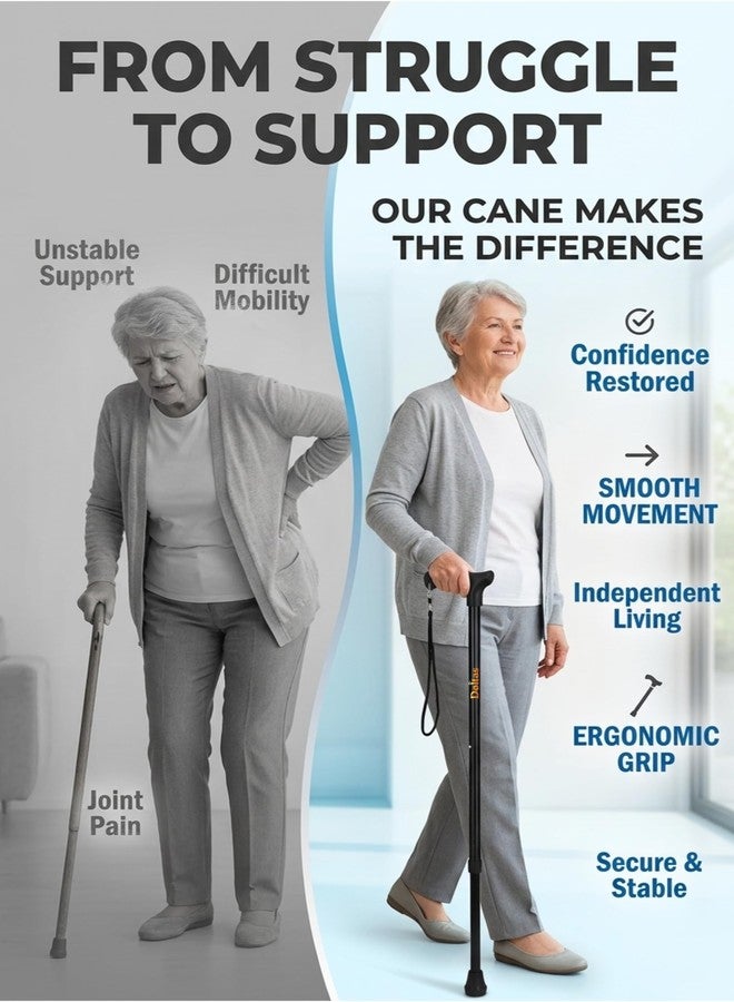 DOLTAS Walking Stick with Adjustable Height | Lightweight Cane for Senior Citizens | Ergonomic Grip Walking | Stable Base Leg Support Stick for Elderly, Patients & Disabled - Image 5