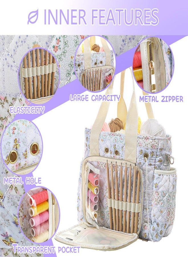 حقيبة حياكة كروشيه كبيرة مبطنة بنقوش زهور من SilTriangle، وحامل لخيوط الكروشيه، وحقيبة لخطافات الكروشيه، وهدية مثالية لمحبي الكروشيه في عيد الميلاد، مصنوعة من قماش الكوردروي، مع إبرة وسحاب، مقاس متوسط. - Image 5