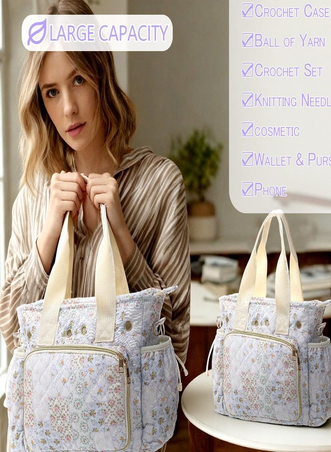 حقيبة حياكة كروشيه كبيرة مبطنة بنقوش زهور من SilTriangle، وحامل لخيوط الكروشيه، وحقيبة لخطافات الكروشيه، وهدية مثالية لمحبي الكروشيه في عيد الميلاد، مصنوعة من قماش الكوردروي، مع إبرة وسحاب، مقاس متوسط. - Image 4