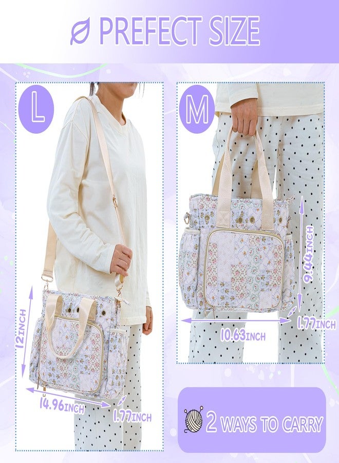 حقيبة حياكة كروشيه كبيرة مبطنة بنقوش زهور من SilTriangle، وحامل لخيوط الكروشيه، وحقيبة لخطافات الكروشيه، وهدية مثالية لمحبي الكروشيه في عيد الميلاد، مصنوعة من قماش الكوردروي، مع إبرة وسحاب، مقاس متوسط. - Image 2