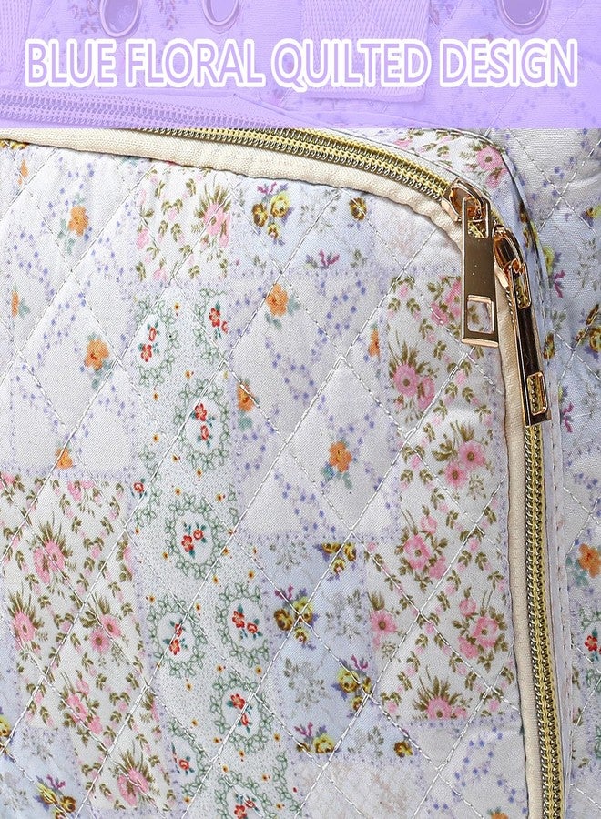 حقيبة حياكة كروشيه كبيرة مبطنة بنقوش زهور من SilTriangle، وحامل لخيوط الكروشيه، وحقيبة لخطافات الكروشيه، وهدية مثالية لمحبي الكروشيه في عيد الميلاد، مصنوعة من قماش الكوردروي، مع إبرة وسحاب، مقاس متوسط. - Image 3