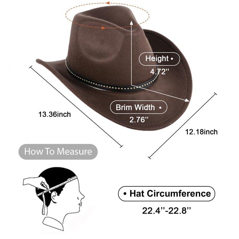 WDEY Classic Cowboy Hat, Wide Brim Western Felt Cowboy Hat For Men and Women, Party Hat Photo Prop (Coffee) - Image 2