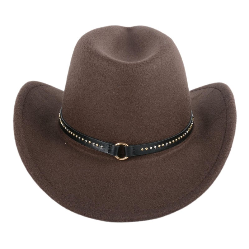 WDEY Classic Cowboy Hat, Wide Brim Western Felt Cowboy Hat For Men and Women, Party Hat Photo Prop (Coffee) - Image 5