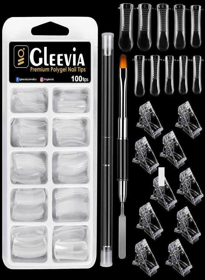 Gleevia مجموعة جل جليفيا لبناء الأظافر السريع، 100 قطعة من قوالب الأظافر الاصطناعية الشفافة، 10 مشابك لأطراف الأظافر، وفرشاة مزدوجة الأطراف لتركيب جل البولي في المنزل والصالون - Image 1