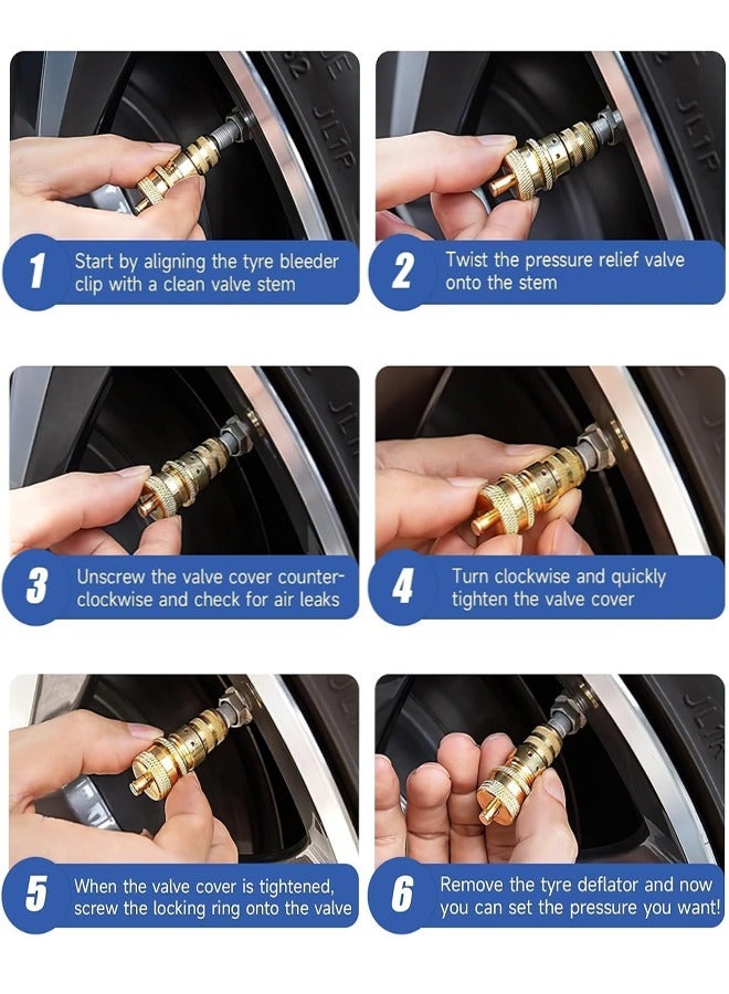 Car Air Tire Deflators Kit, Automatic Tire Deflators Kit, 6-30 PSI Adjustable Tire Deflator Valve with Bag, Air Down Tire Deflators Offroad Accessories with 4 Valve Stem Caps for Jeep Car Motorcycle - Image 4