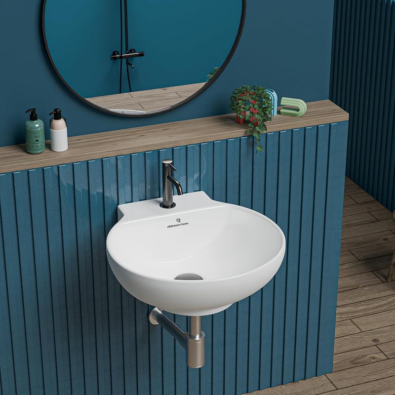 REMOTION Ceramic Wall Hung Corner Wash Basin for Bathroom Wall Mounted Corner Sink SpaceSaving Durable Stylish Design 12 x 12 x 5 Inch White - Image 3