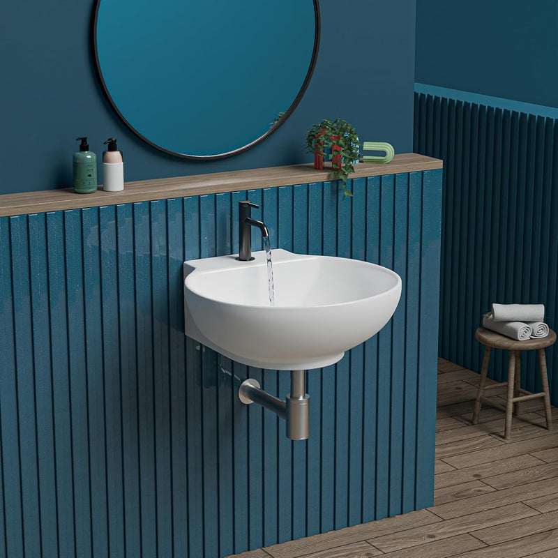 REMOTION Ceramic Wall Hung Corner Wash Basin for Bathroom Wall Mounted Corner Sink SpaceSaving Durable Stylish Design 12 x 12 x 5 Inch White - Image 2