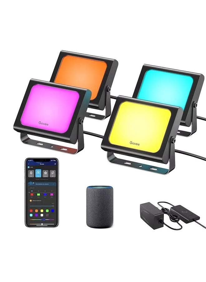 Govee 4-Pack Outdoor Flood Lights Decorations Outdoor 2200-6500K Dimmable RGBIC Warm White And Daylight Smart WiFi APP Control Work With Alexa IP65 Water-Resistant For Garden Lawn  - Image 1