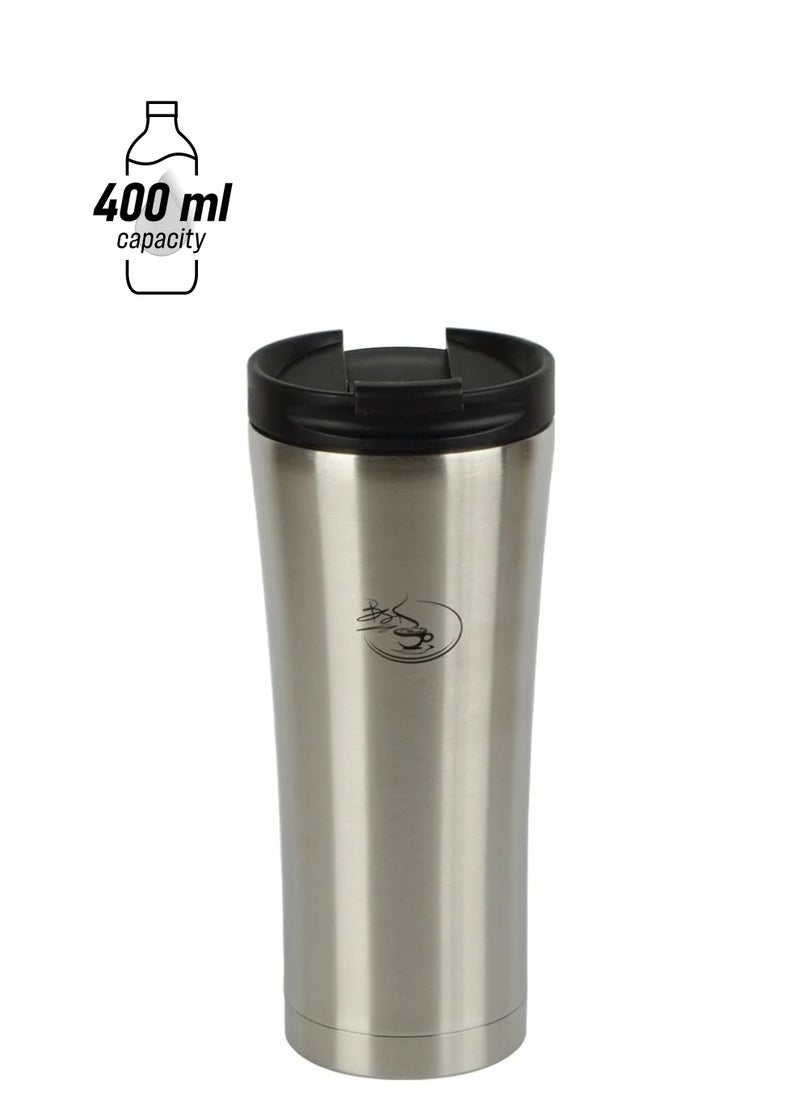 BASURRAH Vacuum Thermos Mug , Steel, Silver 400ML  - Image 1
