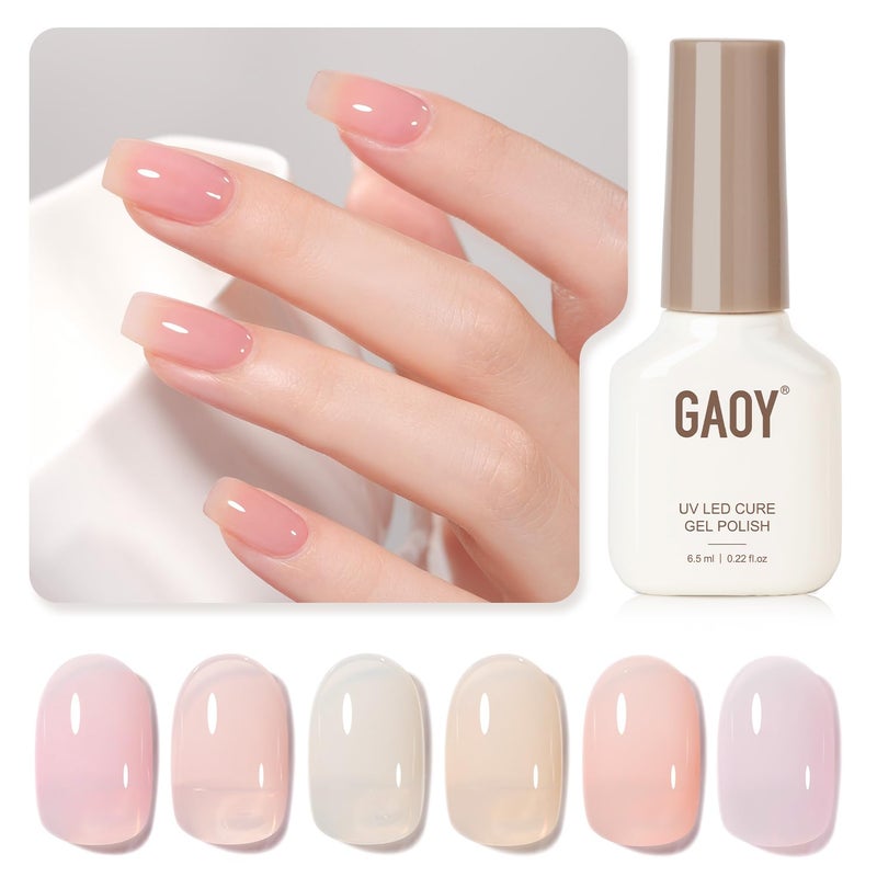 GAOY Jelly Gel Nail Polish Set of 6 Colors Pink White Nude Sheer Gel Polish Kit for Salon Manicure and Nail Art DIY at Home - Image 2