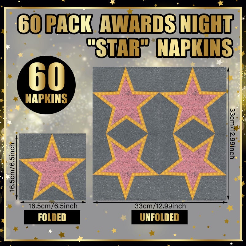 Feifeiya 60 Pcs Movie Star Cocktail Paper Napkins 6.5 x 6.5 Inches Disposable Paper Napkins Dessert Beverage Napkin for Decoupage Luncheon Napkin for Theme Party Wedding Birthday Party - Image 2