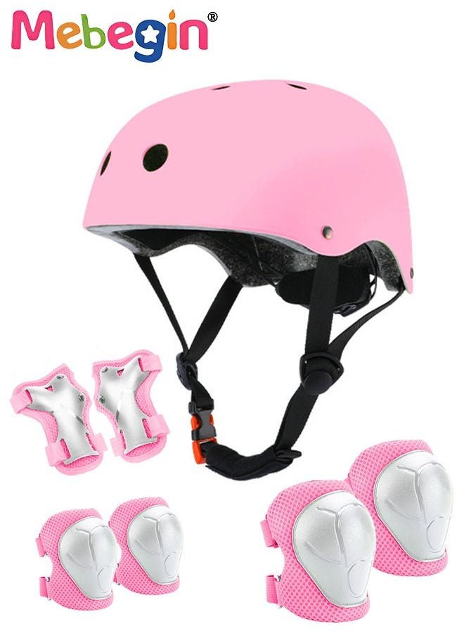 MEBEGIN - 7 Pcs Multi-Sport Protective Gear Set with Adjustable Helmet Knee and Elbow Pads Wrist Guards fit for Multi Sports Scooter, Skateboarding, Biking, Roller Skating Pink - Image 1