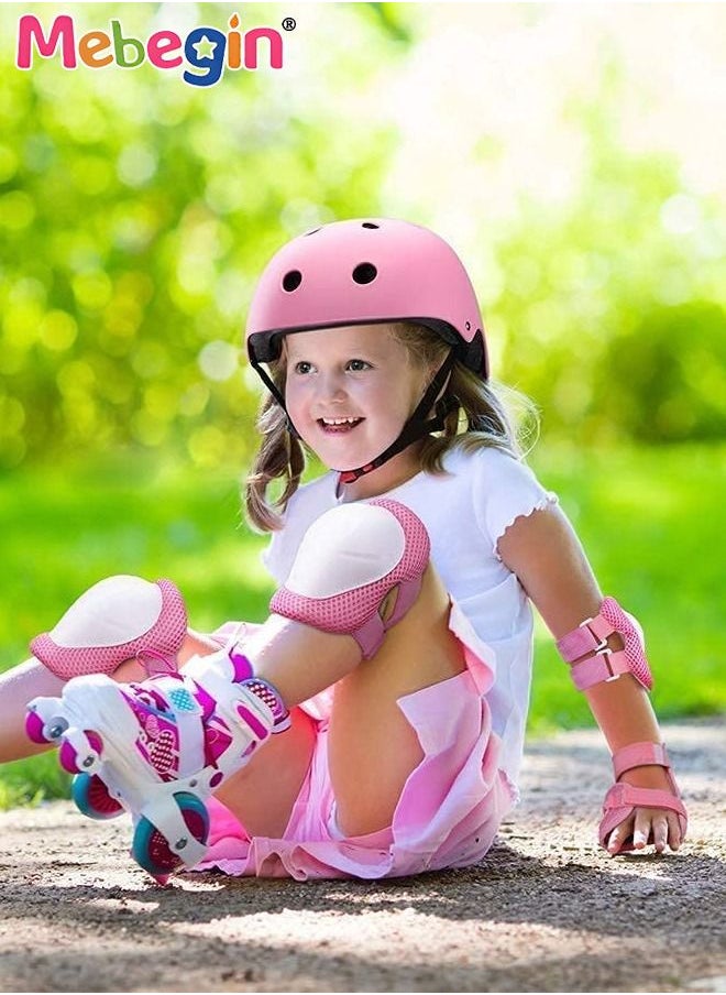 MEBEGIN - 7 Pcs Multi-Sport Protective Gear Set with Adjustable Helmet Knee and Elbow Pads Wrist Guards fit for Multi Sports Scooter, Skateboarding, Biking, Roller Skating Pink - Image 1