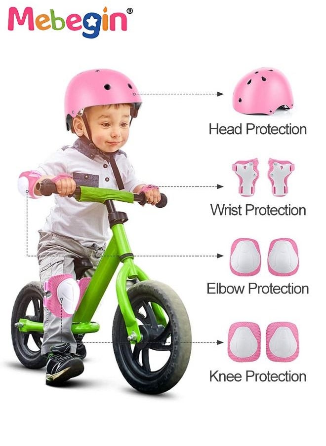 MEBEGIN - 7 Pcs Multi-Sport Protective Gear Set with Adjustable Helmet Knee and Elbow Pads Wrist Guards fit for Multi Sports Scooter, Skateboarding, Biking, Roller Skating Pink - Image 1