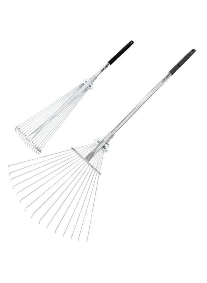 Adjustable Garden Leaf Rake, Metal Tines, Telescopic Handle - Image 1