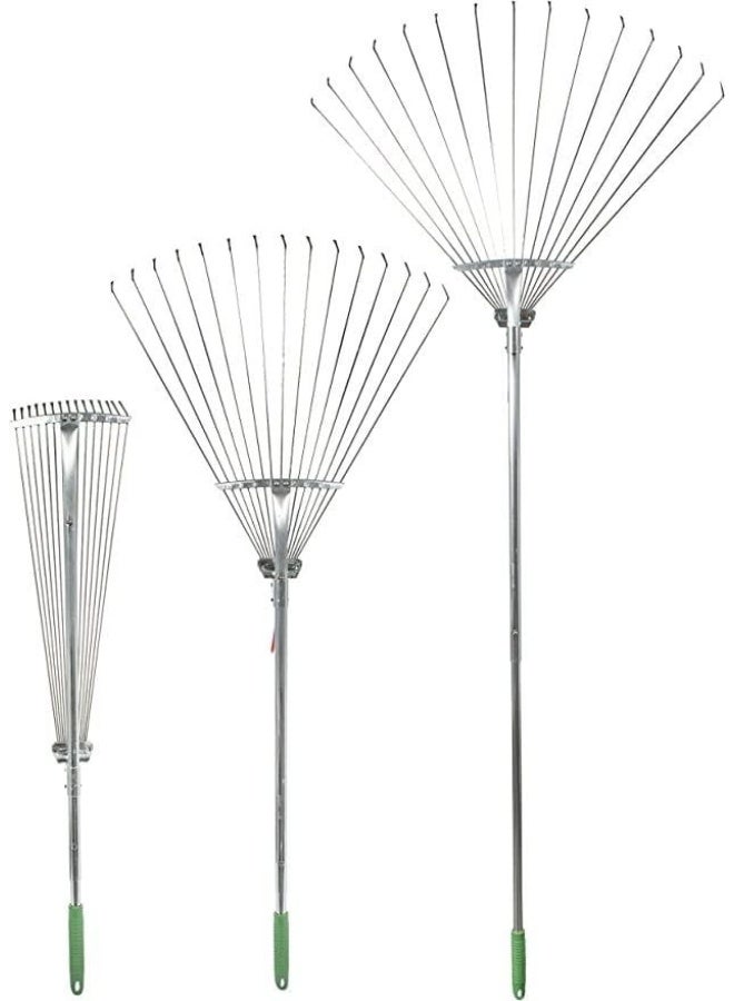 Adjustable Garden Leaf Rake, Metal Tines, Telescopic Handle - Image 3