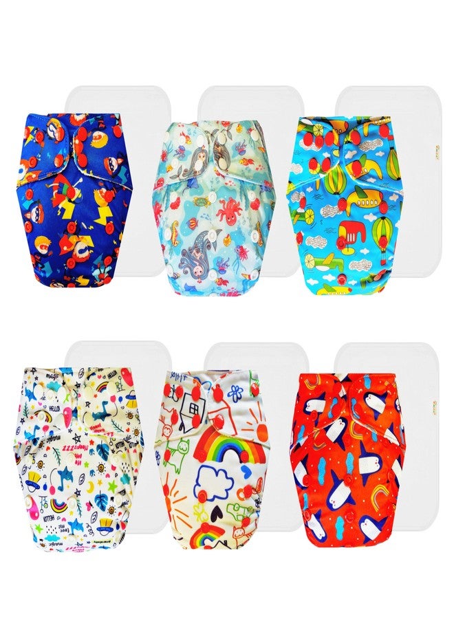 Dumbledo Premium Cloth Diaper with Cotton Insert (Pack of 6) | Dry Feel and Comfortable | Reusable & Washable | Adjustable Snaps | Worry-Free Diapering | 3 Months - 3 Years | Unisex Baby - Image 1