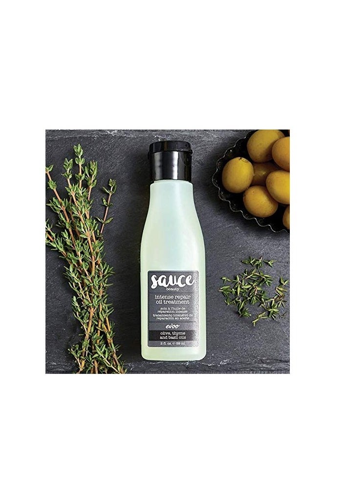 Sauce Beauty - SAUCE BEAUTY Intense Repair Olive Oil Treatment - Hair Oil for Curly Hair w/Olive, Thyme & Basil Oils - 2 Fl Oz Hair Oil for Damaged Hair & Split Ends (EVOO) - Image 1