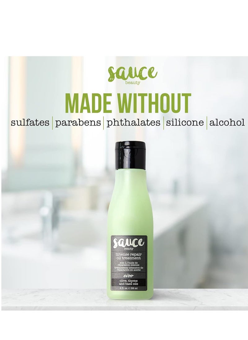 Sauce Beauty - SAUCE BEAUTY Intense Repair Olive Oil Treatment - Hair Oil for Curly Hair w/Olive, Thyme & Basil Oils - 2 Fl Oz Hair Oil for Damaged Hair & Split Ends (EVOO) - Image 1