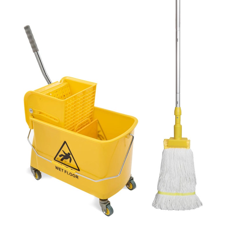 Midoneat Mop Bucket with Wringer, 22 Qt (5.5 Gallon), Handle, Wheels,Floor Cleaning, 16.5" L x 10.6" W x 26.4" H, Yellow,Add One Cotton Mop - Image 1