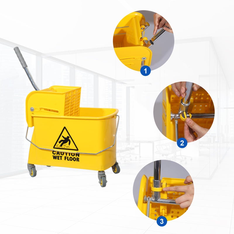 Midoneat Mop Bucket with Wringer, 22 Qt (5.5 Gallon), Handle, Wheels,Floor Cleaning, 16.5" L x 10.6" W x 26.4" H, Yellow,Add One Cotton Mop - Image 4